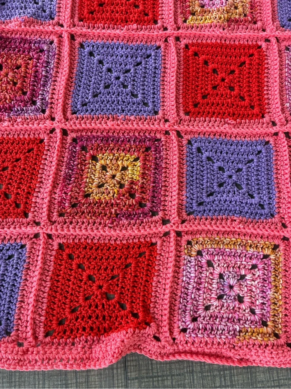 Handmade Crochet Granny Square Blanket - Pink & Purple